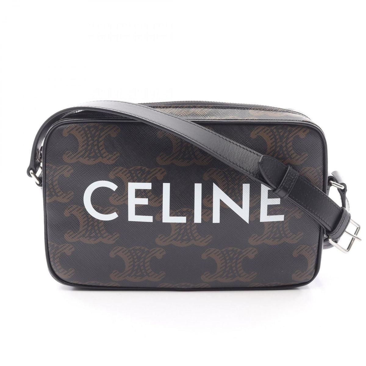 Celine Shoulder Bag Triomphe Black Canvas Leather