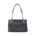 Chanel Tote Quilted Black Caviar Leather CC Logo Chain