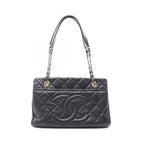 Chanel Tote Quilted Black Caviar Leather CC Logo Chain