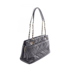 Chanel Tote Quilted Black Caviar Leather CC Logo Chain — view 2