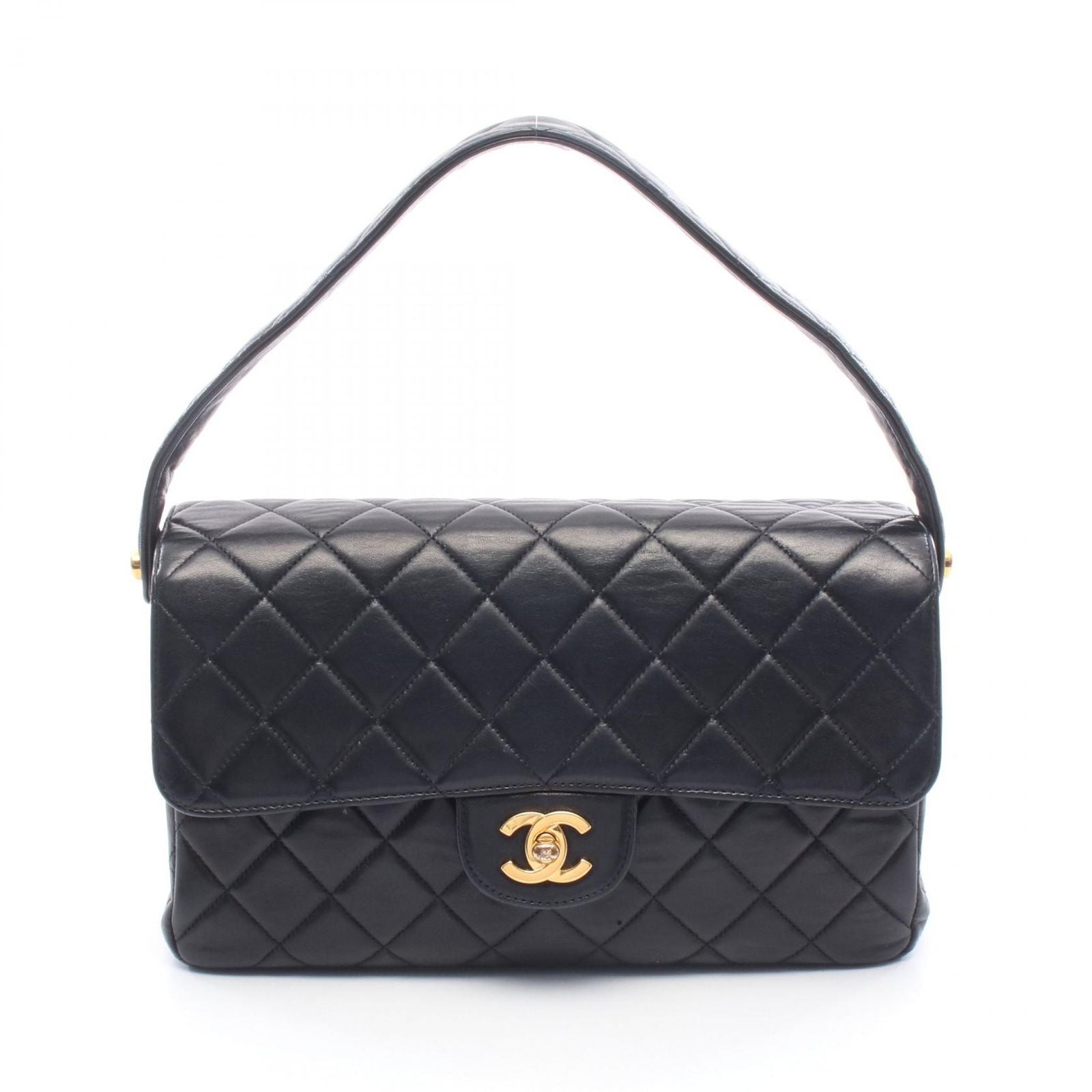 Chanel Quilted Double Face Shoulder Bag Black Lambskin