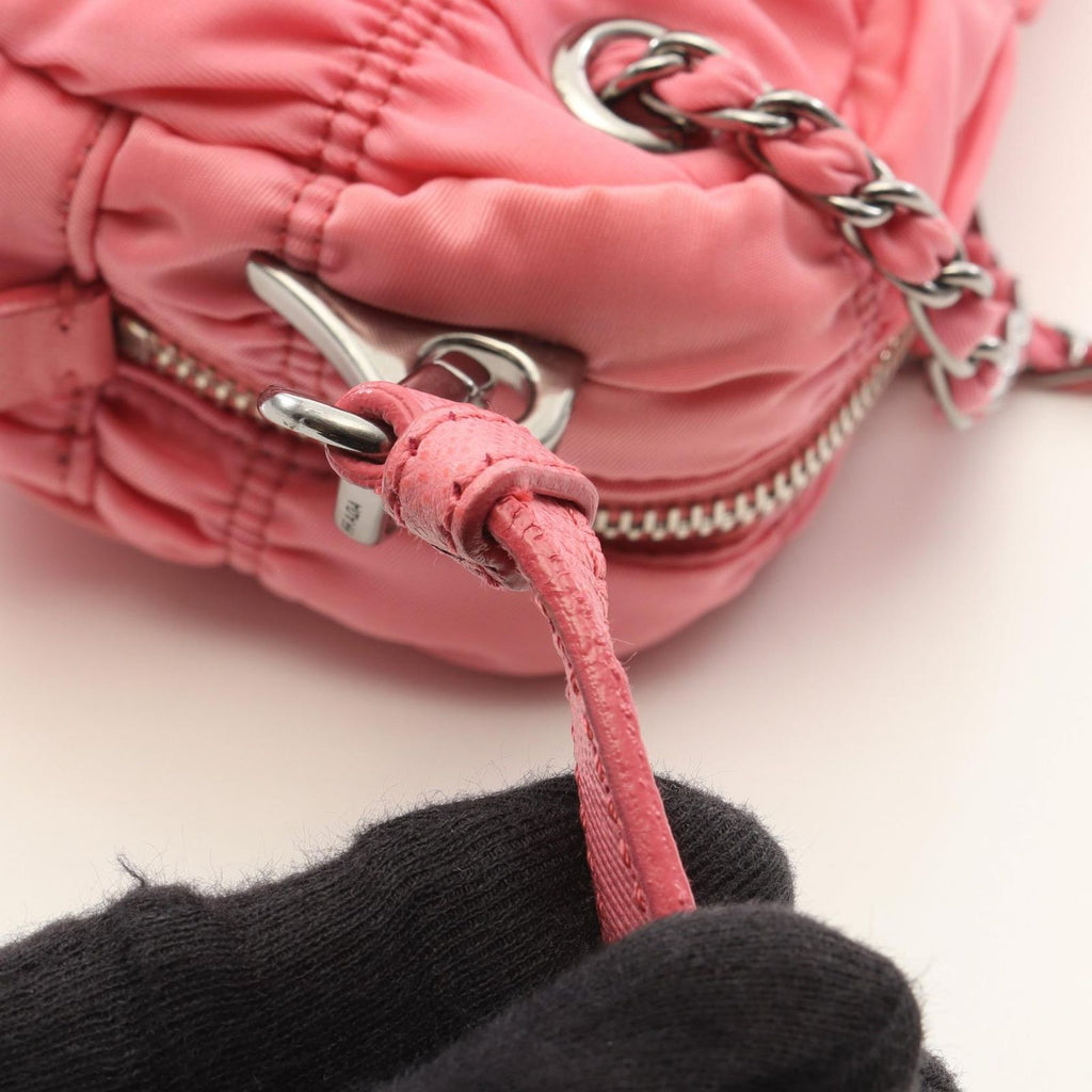 Prada Goffret 2-Way Pink Nylon Saffiano Leather Shoulder — view 9