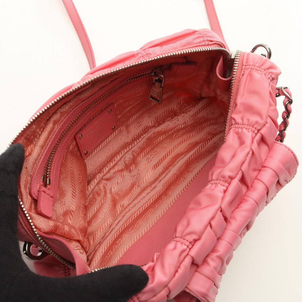 Prada Goffret 2-Way Pink Nylon Saffiano Leather Shoulder — view 3