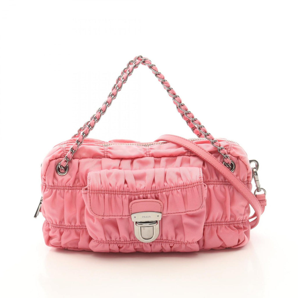 Prada Goffret 2-Way Pink Nylon Saffiano Leather Shoulder
