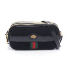Gucci Shoulder Bag Double Black Suede Patent Ophidia GG