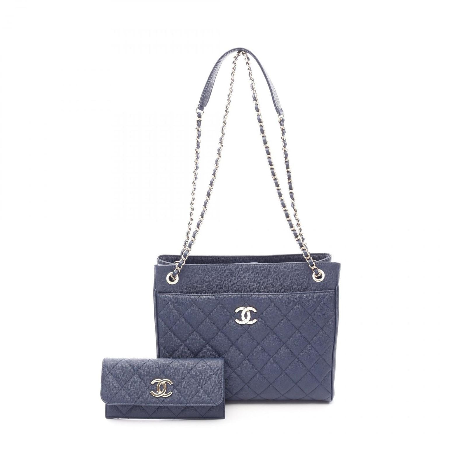 Chanel Shoulder Bag Quilted Navy Caviar Leather Chain