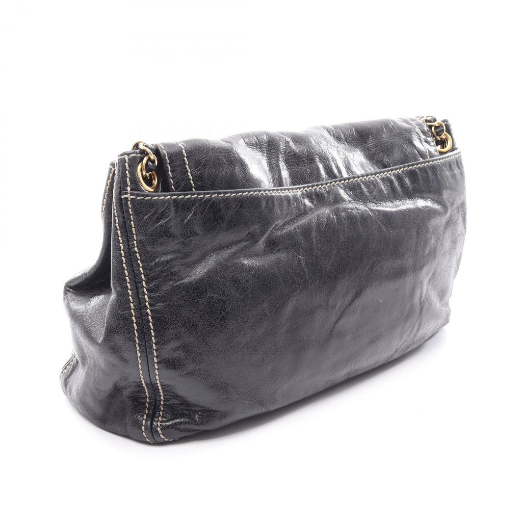 Prada Shoulder Bag Vitello Shine Black Leather Chain — view 2