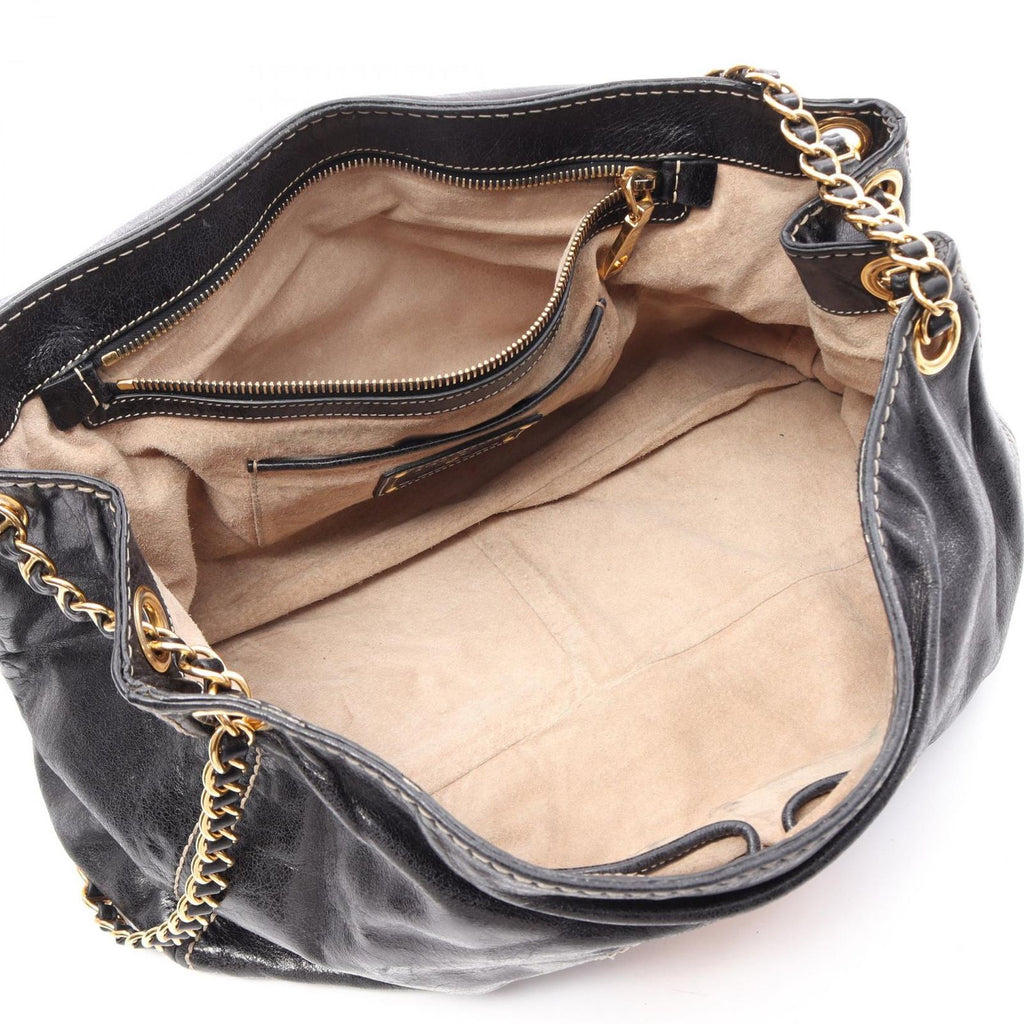 Prada Shoulder Bag Vitello Shine Black Leather Chain — view 3