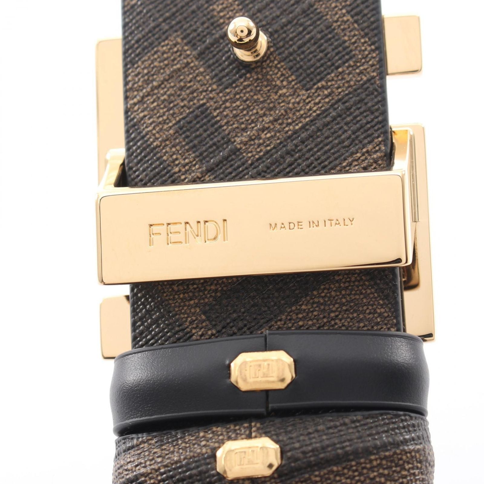 Fendi Belt Round FF Zucca Reversible Black Brown Leather — view 4