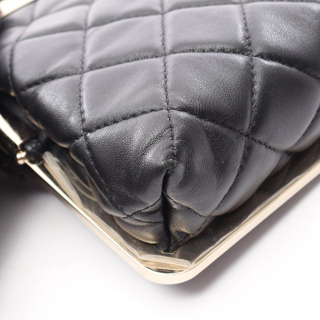 Chanel Shoulder Bag Quilted Black Leather Kiss Lock Chain — view 7