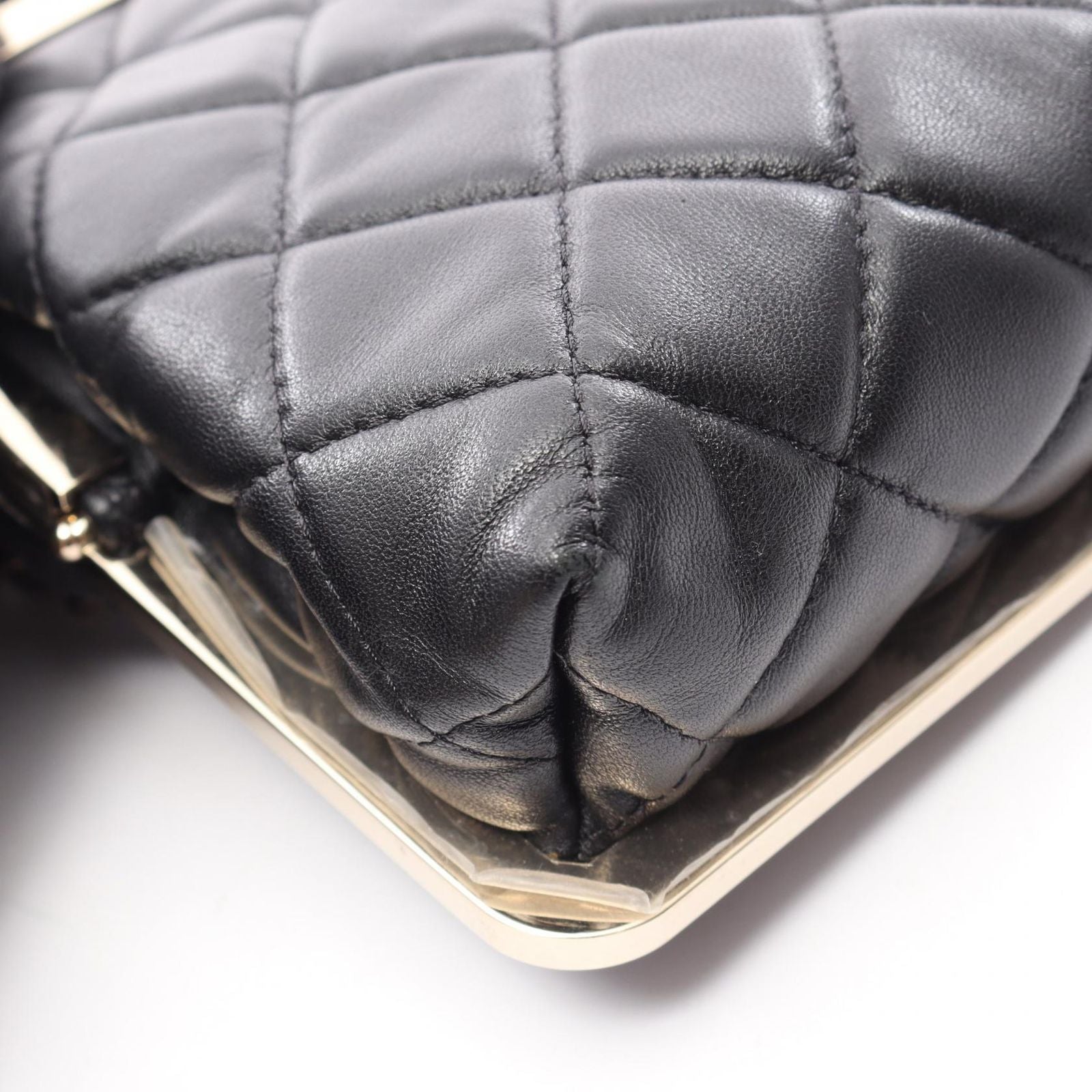 Chanel Shoulder Bag Quilted Black Leather Kiss Lock Chain — view 7