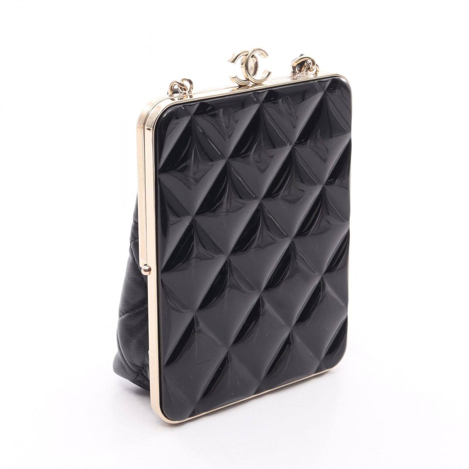 Chanel Shoulder Bag Quilted Black Leather Kiss Lock Chain — view 2