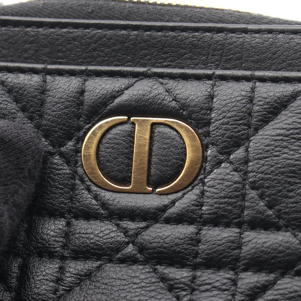 Dior Coin Case Caro Lavender Wallet Cannage Black Leather — view 7