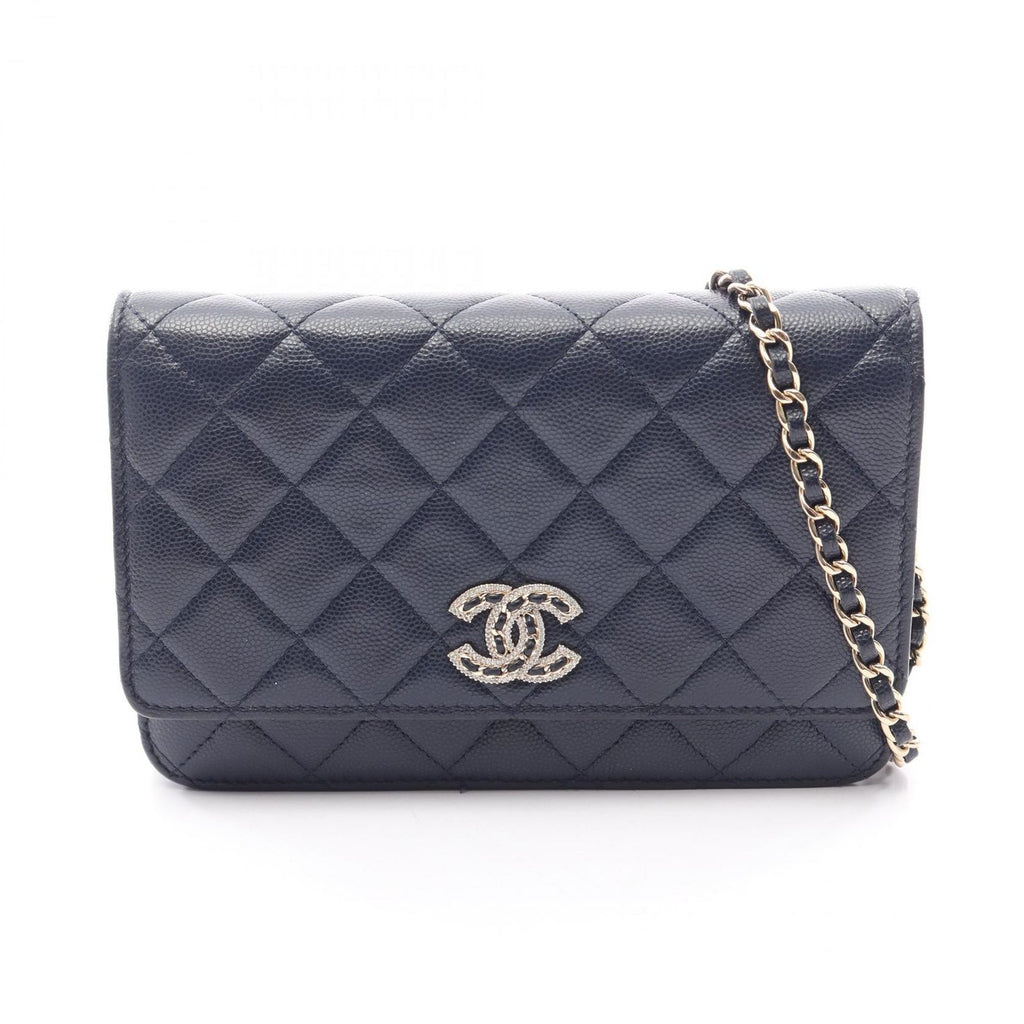 Chanel Shoulder Bag 19 Navy Calf Quilted Chain Wallet