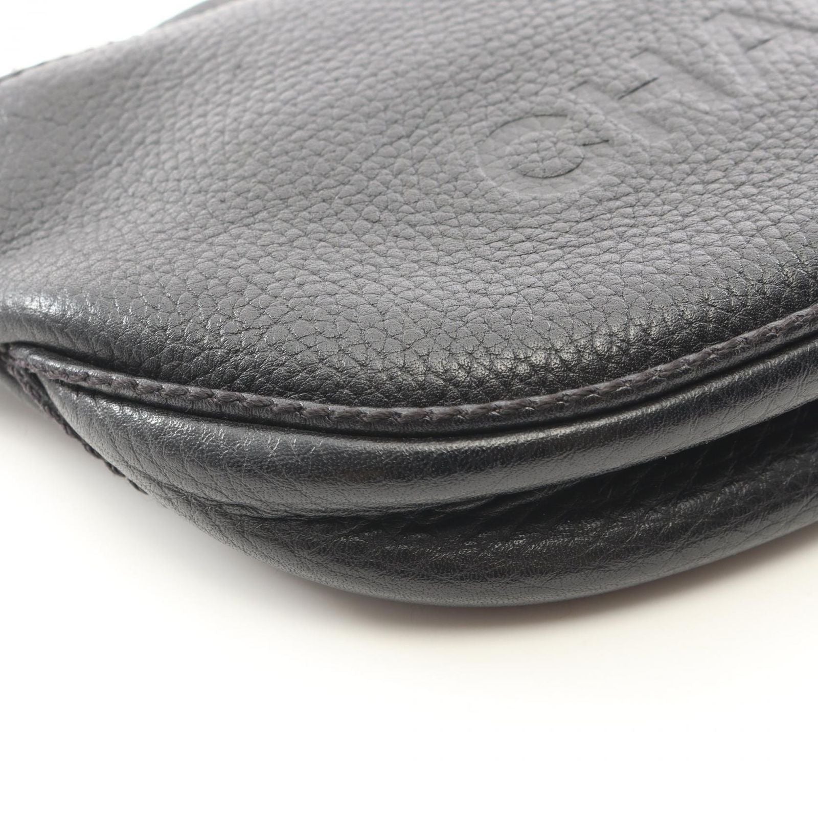 Chanel Shoulder Bag Logo Fringe Black Leather — view 6
