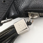 Chanel Shoulder Bag Logo Fringe Black Leather — view 8