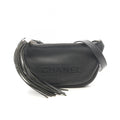 Chanel Shoulder Bag Logo Fringe Black Leather