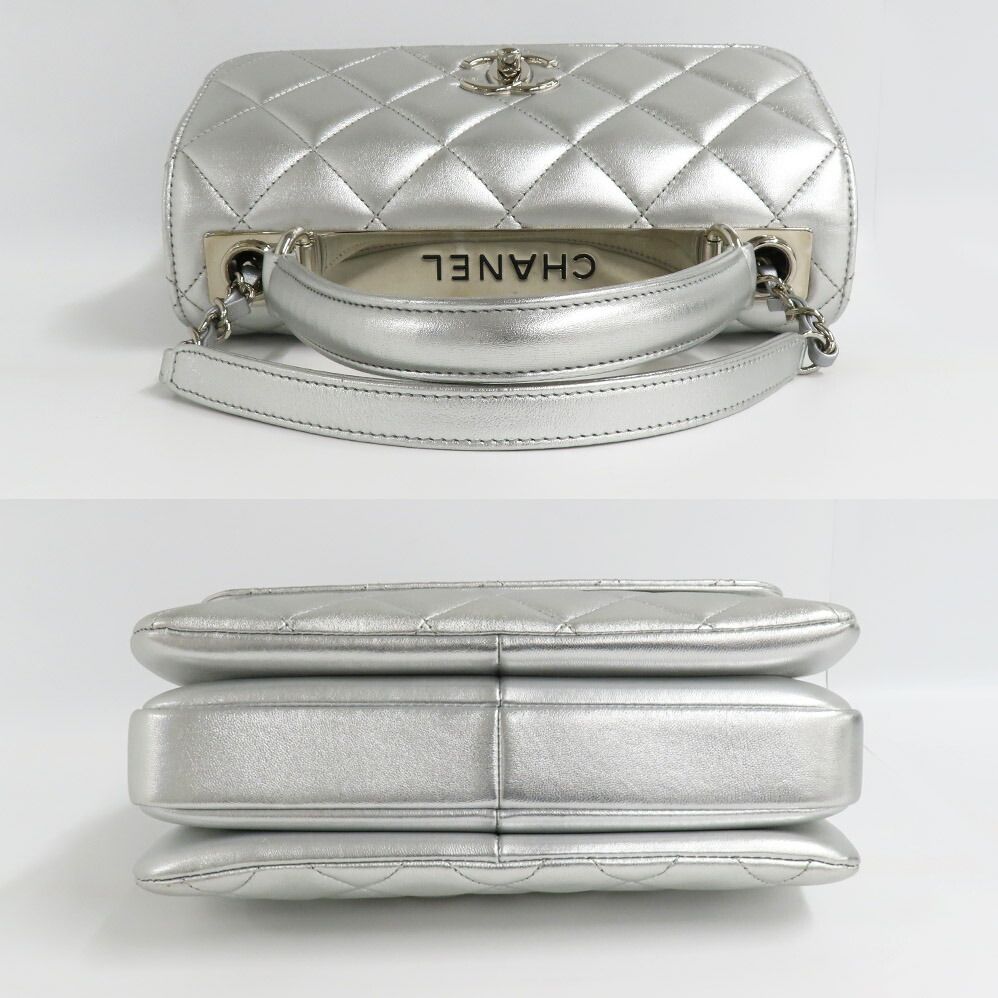 Chanel Top Handle Flap Bag Quilted Silver Lambskin — view 4