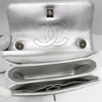 Chanel Top Handle Flap Bag Quilted Silver Lambskin — view 5