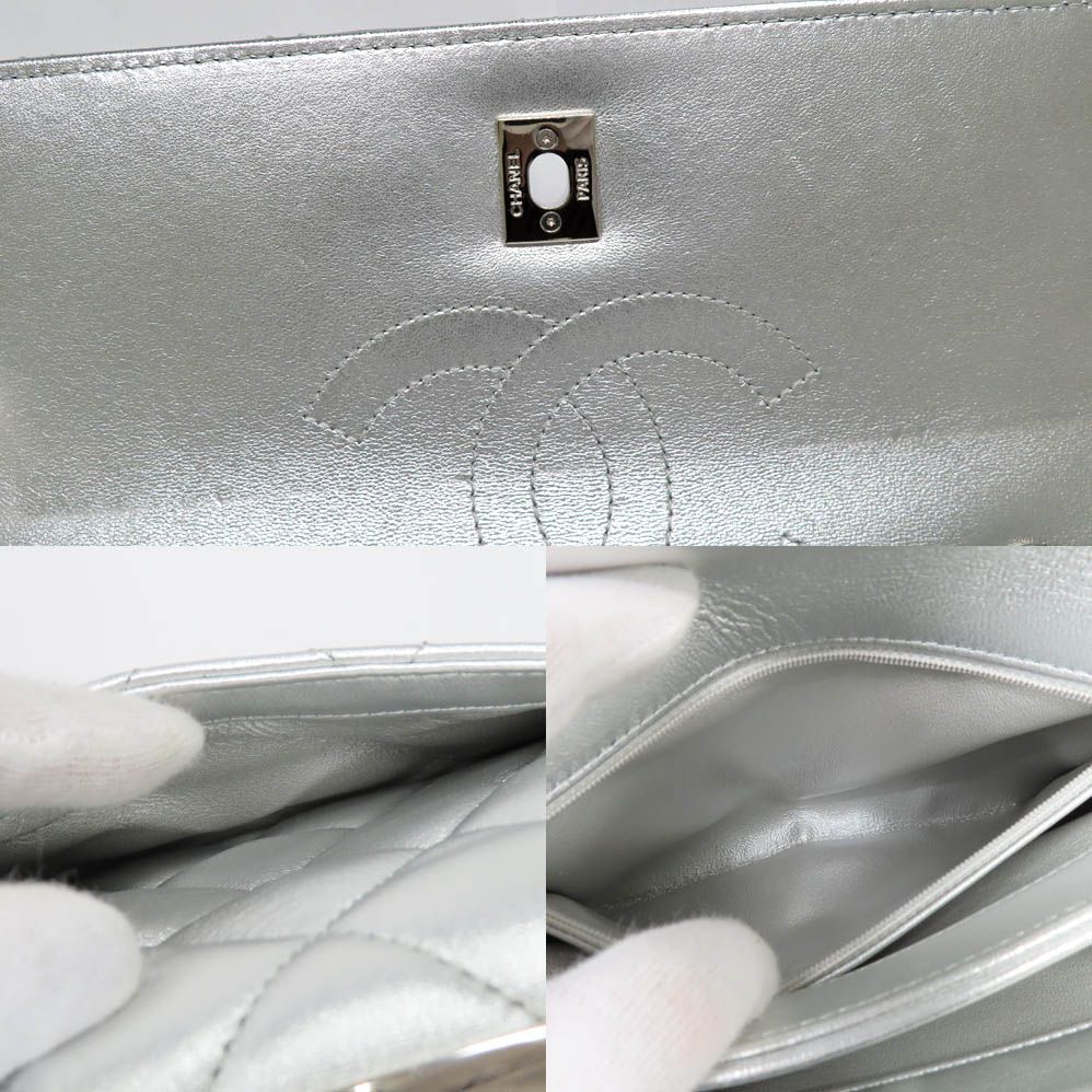 Chanel Top Handle Flap Bag Quilted Silver Lambskin — view 7
