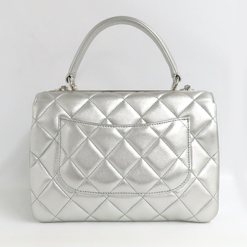 Chanel Top Handle Flap Bag Quilted Silver Lambskin — view 2