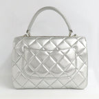 Chanel Top Handle Flap Bag Quilted Silver Lambskin — view 2