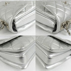 Chanel Top Handle Flap Bag Quilted Silver Lambskin — view 9