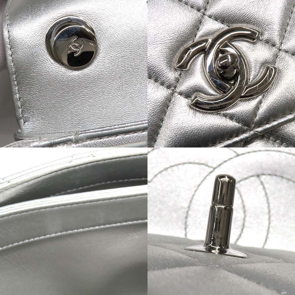 Chanel Top Handle Flap Bag Quilted Silver Lambskin — view 8
