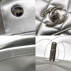 Chanel Top Handle Flap Bag Quilted Silver Lambskin — view 8