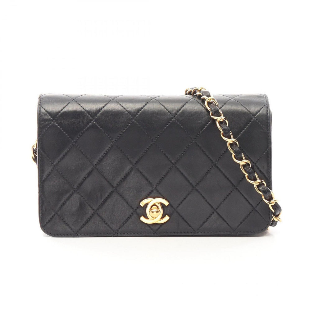 Chanel Shoulder Bag Mini Quilted Full Flap Turnlock Black Lambskin Mini Chain
