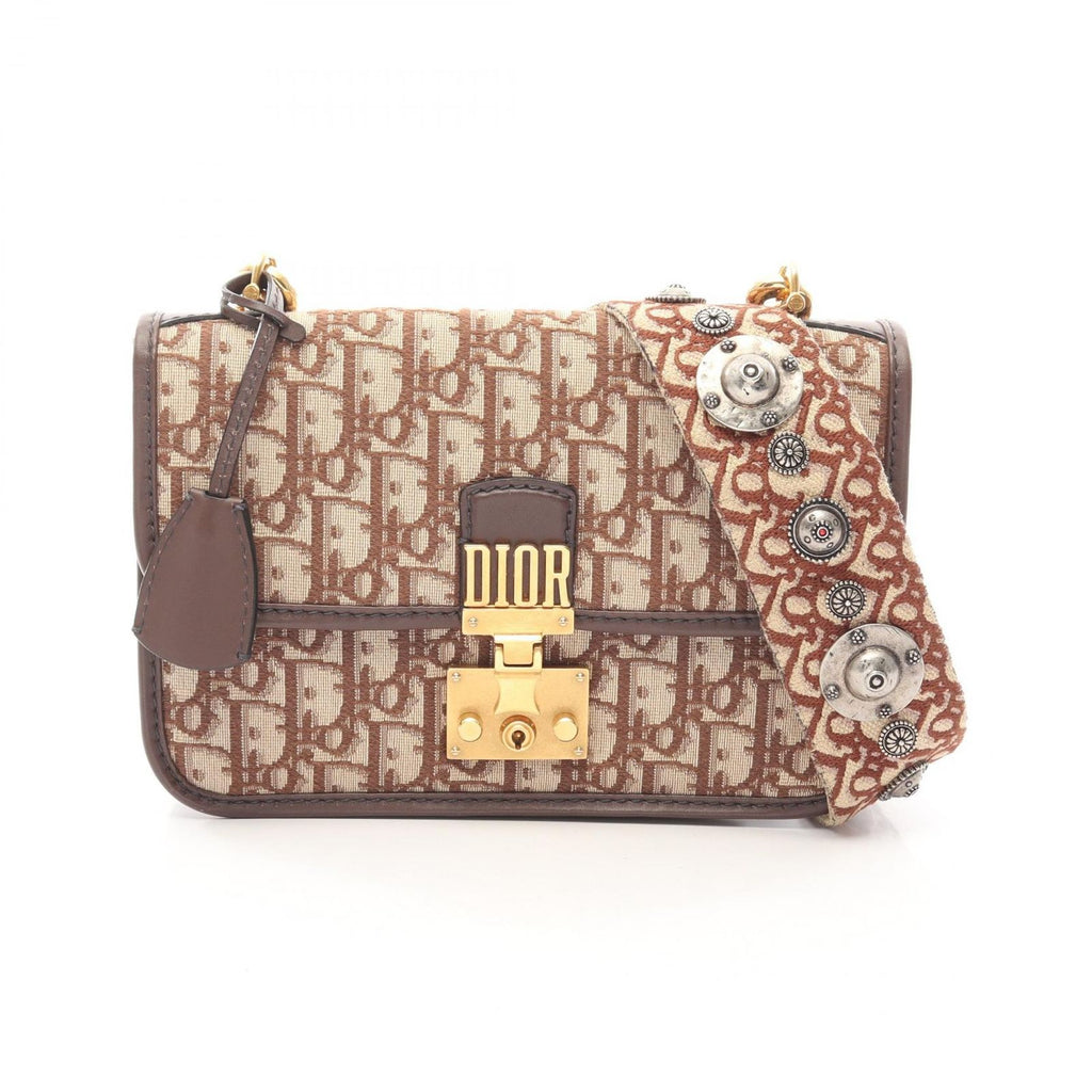Dior Shoulder Bag Addict Dict Oblique Jacquard Brown Canvas Leather
