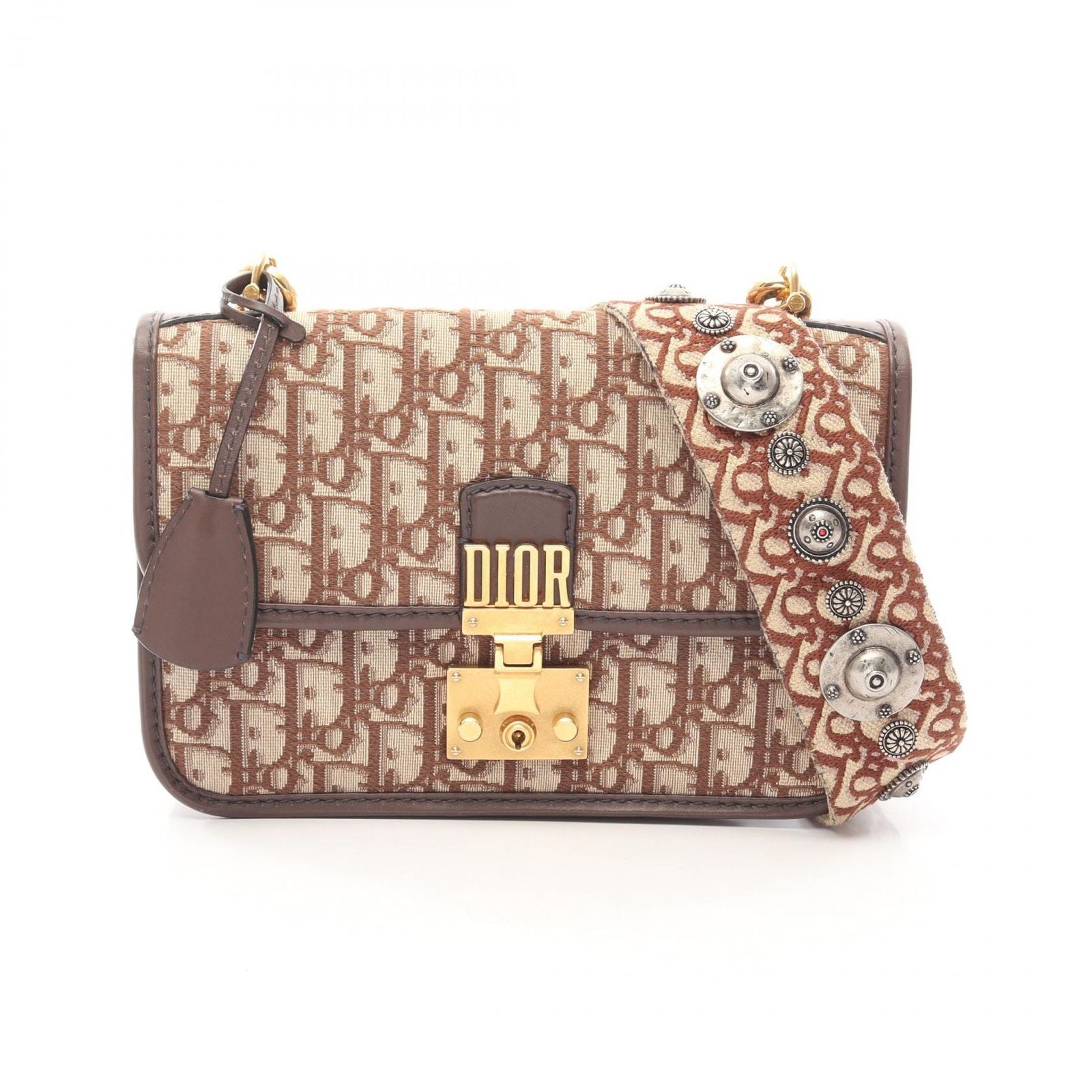 Dior Shoulder Bag Addict Dict Oblique Jacquard Brown Canvas Leather