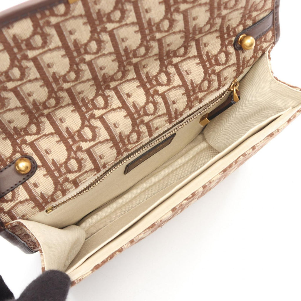 Dior Shoulder Bag Addict Dict Oblique Jacquard Brown Canvas Leather — view 3