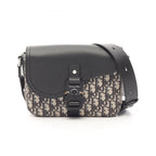 Dior Shoulder Bag Saddle Oblique Navy Black Canvas Leather with Flap Small