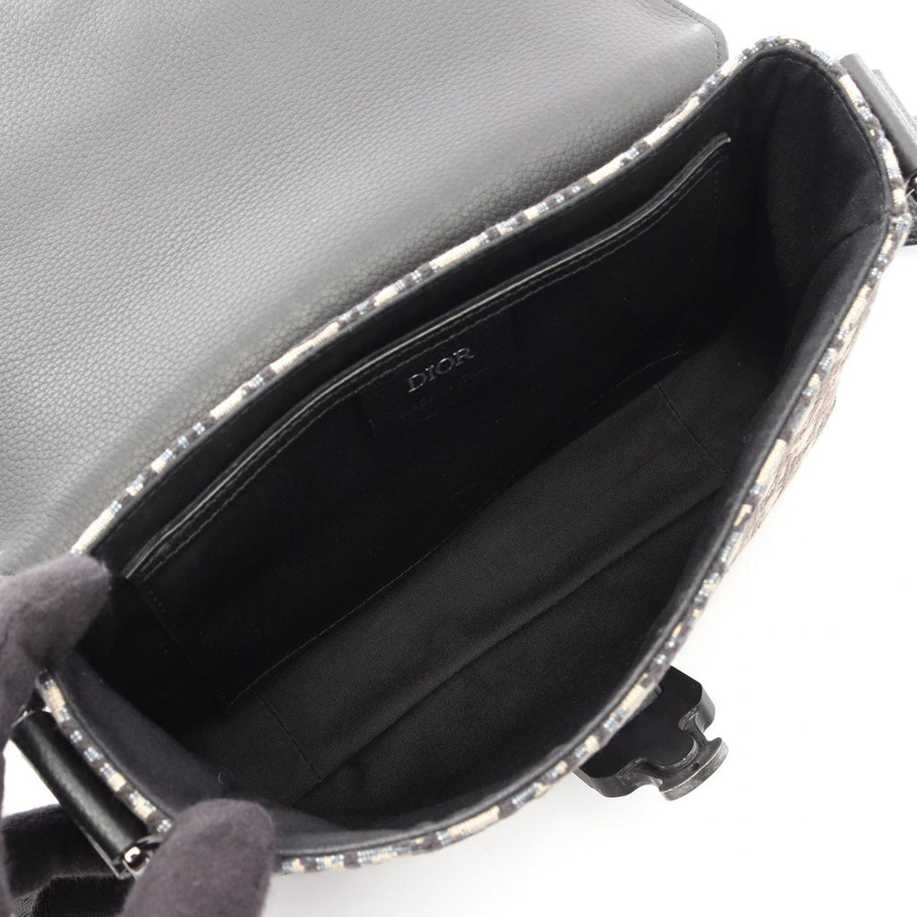 Dior Shoulder Bag Saddle Oblique Navy Black Canvas Leather with Flap Small — view 3
