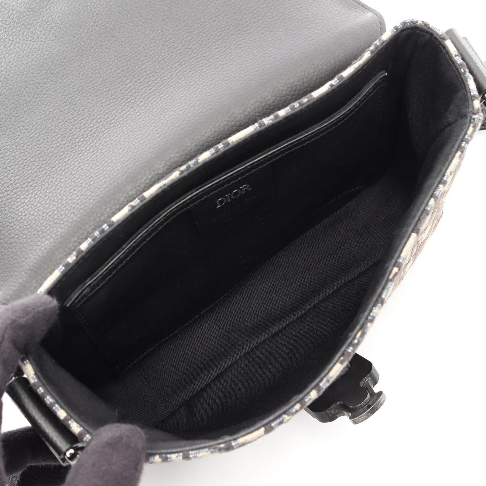 Dior Shoulder Bag Saddle Oblique Navy Black Canvas Leather with Flap Small — view 3