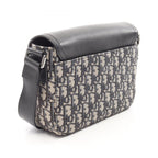 Dior Shoulder Bag Saddle Oblique Navy Black Canvas Leather with Flap Small — view 2