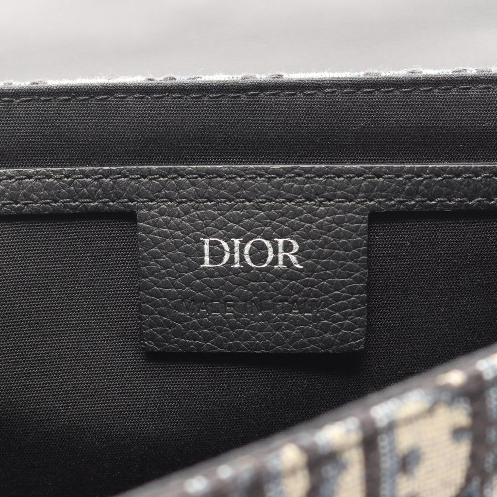 Dior Shoulder Bag Saddle Oblique Navy Black Canvas Leather with Flap Small — view 4