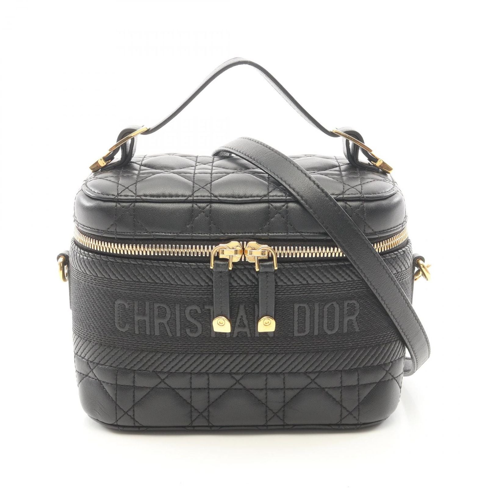 Dior Handbag Travel Small Vanity Cannage 2-Way Black Lambskin