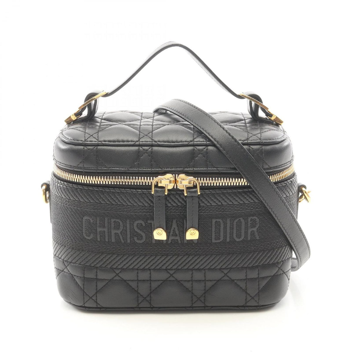Dior Handbag Travel Small Vanity Cannage 2-Way Black Lambskin