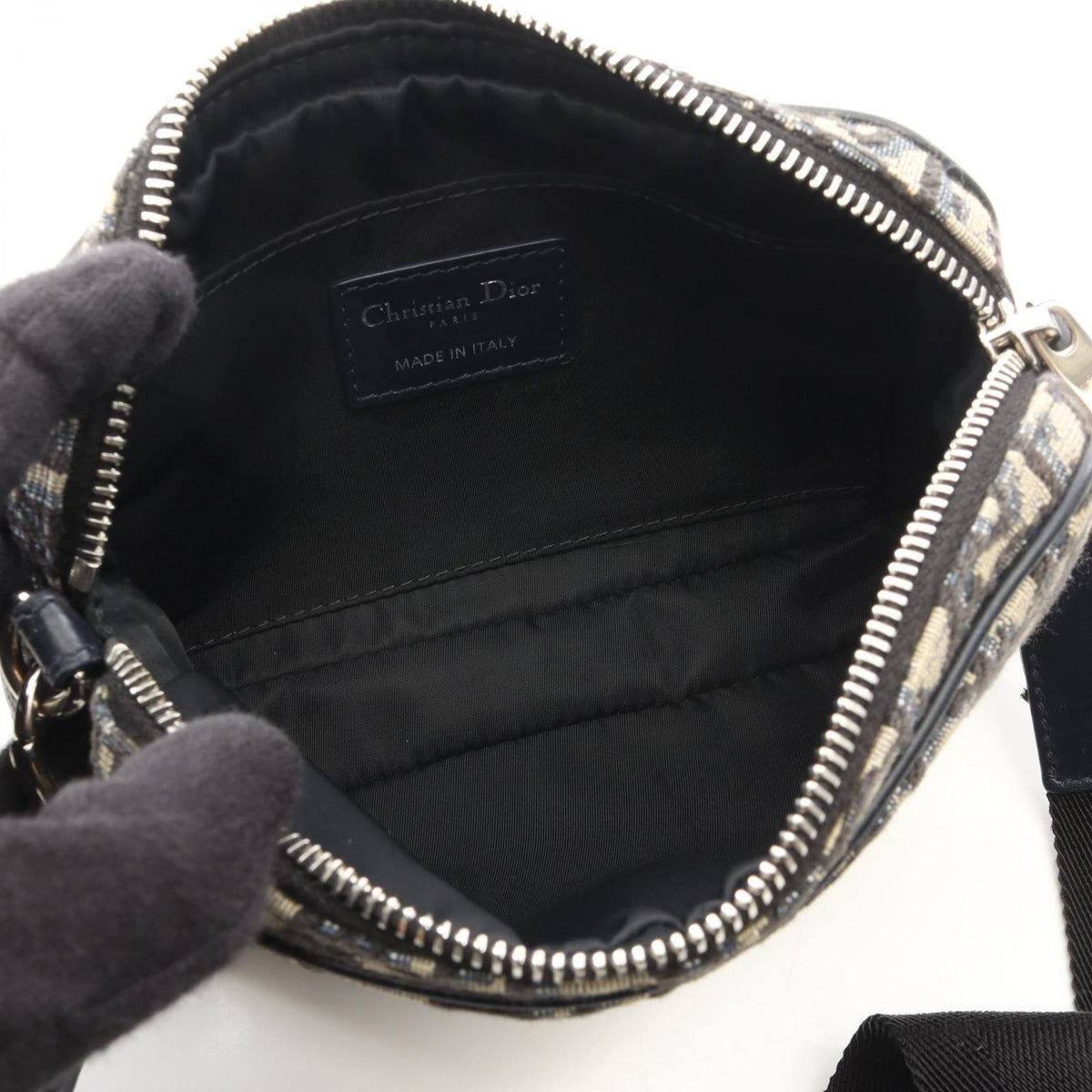 Dior Shoulder Bag Kids Multi Function Small Oblique Jacquard Navy Canvas Leather — view 3