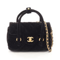 Chanel Shoulder Bag Quilted Mini 2-Way Black Fabric Leather Chain