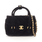 Chanel Shoulder Bag Quilted Mini 2-Way Black Fabric Leather Chain
