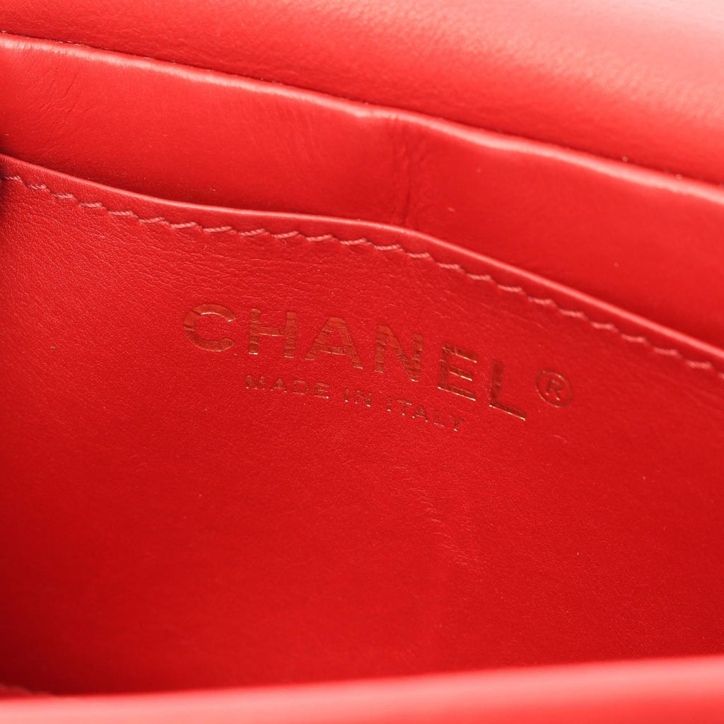 Chanel Shoulder Bag Quilted Mini Red Lambskin Chain — view 4