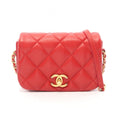 Chanel Shoulder Bag Quilted Mini Red Lambskin Chain