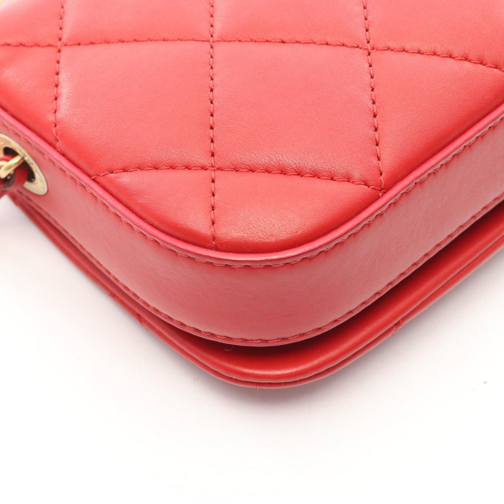 Chanel Shoulder Bag Quilted Mini Red Lambskin Chain — view 6