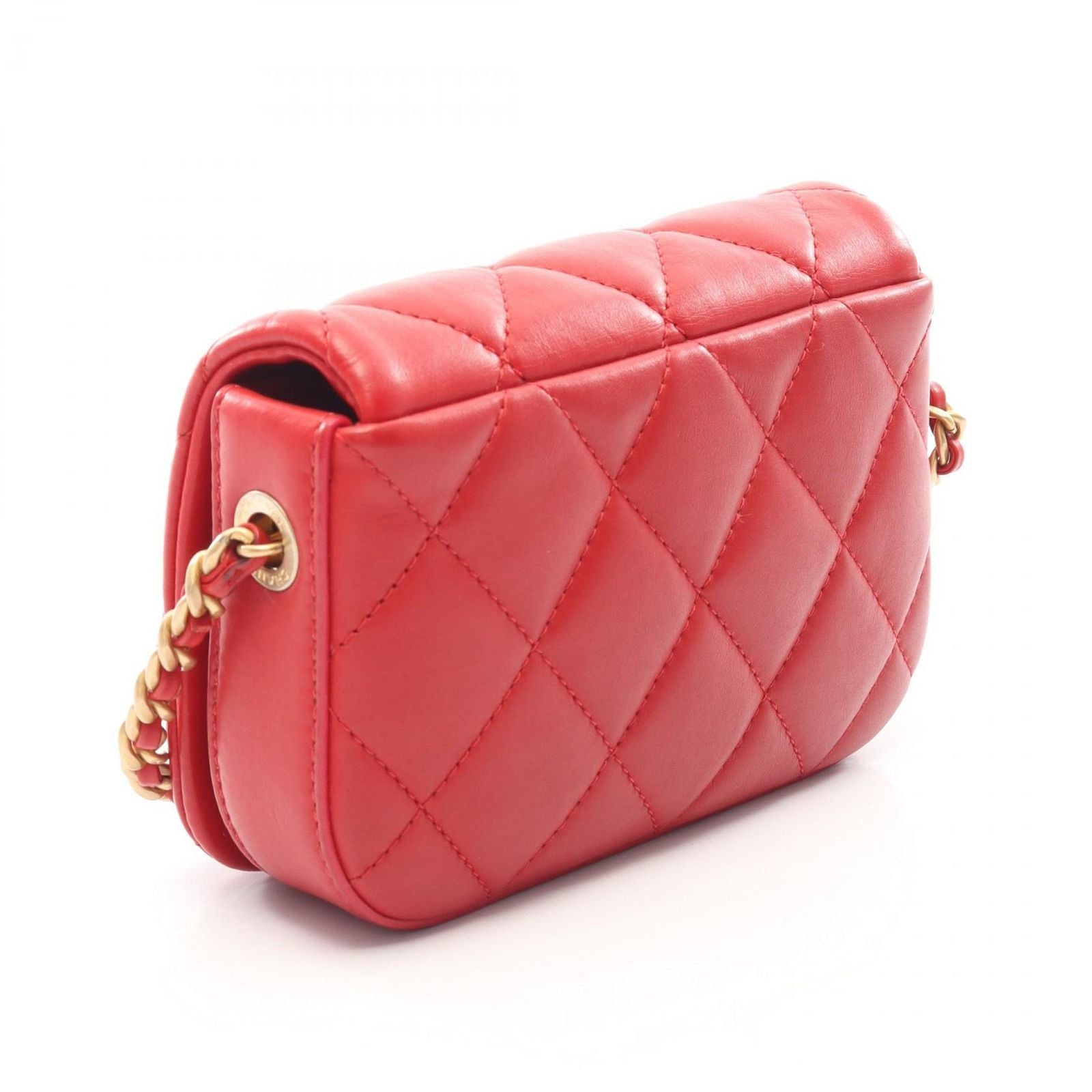Chanel Shoulder Bag Quilted Mini Red Lambskin Chain — view 2
