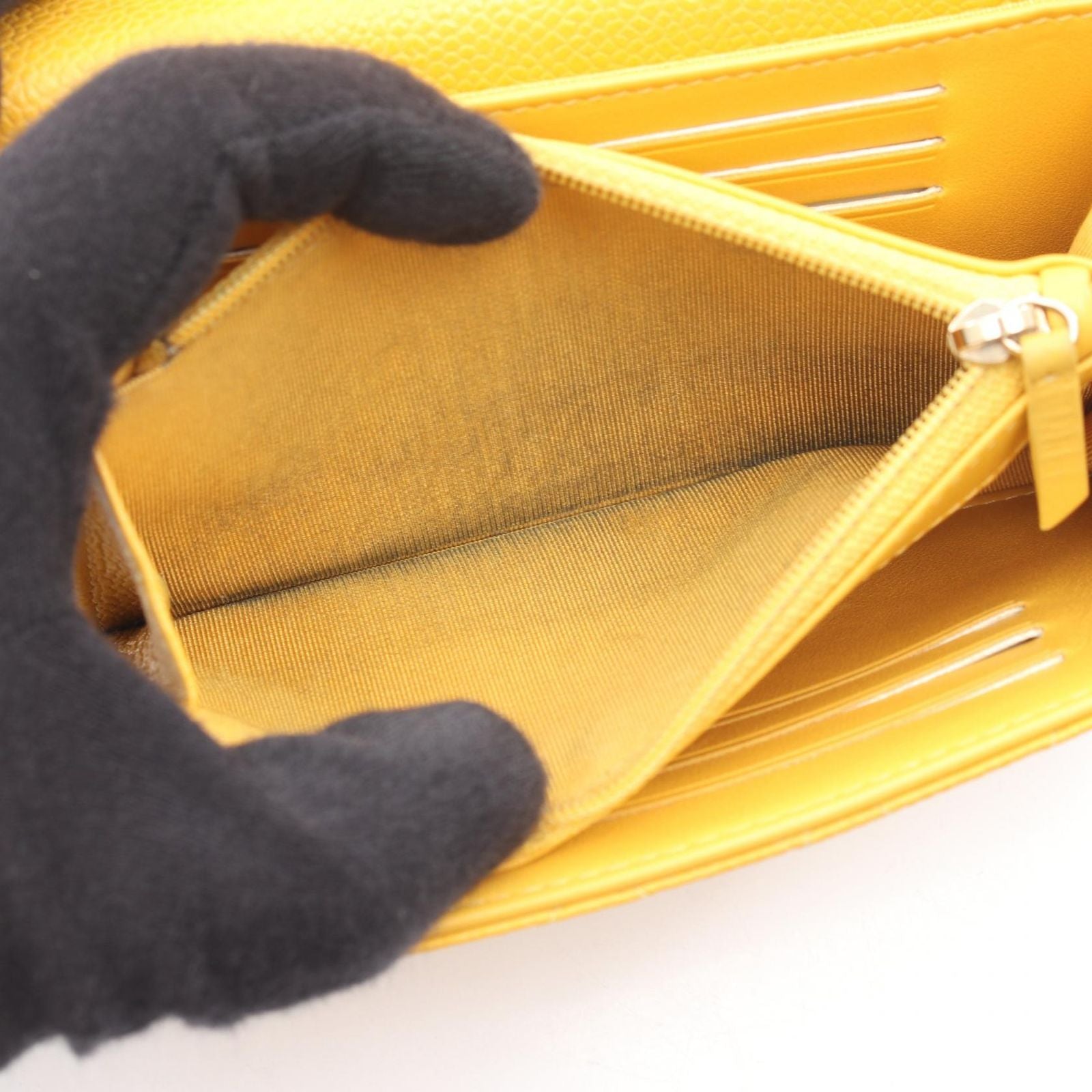Chanel Shoulder Bag Quilted Mini Yellow Caviar Leather Chain Wallet — view 4