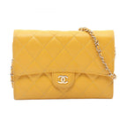 Chanel Shoulder Bag Quilted Mini Yellow Caviar Leather Chain Wallet