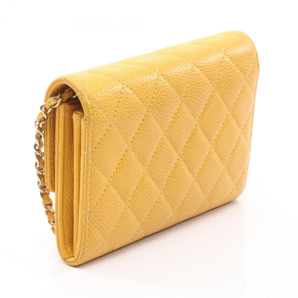 Chanel Shoulder Bag Quilted Mini Yellow Caviar Leather Chain Wallet — view 2